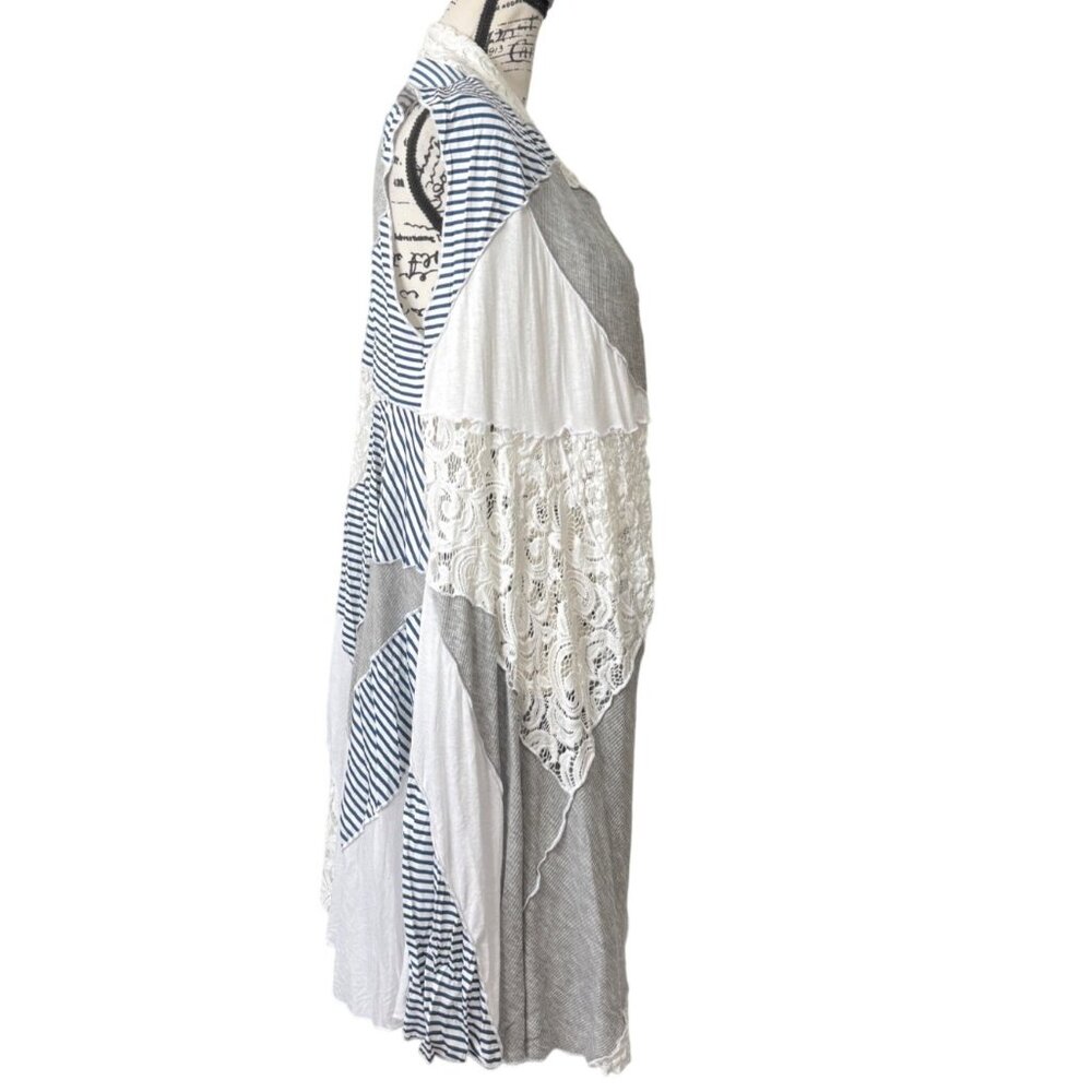Surrealist Womens Size S Vest Patchwork Cardigan Boho Chic USA Lace White Gray - Picture 2 of 8